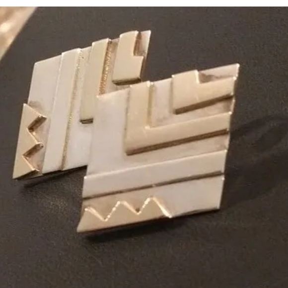 Rare Vintage M&J Savitt 14k Gold And Sterling Silver Earrings Modernist Abstract - Picture 4 of 7